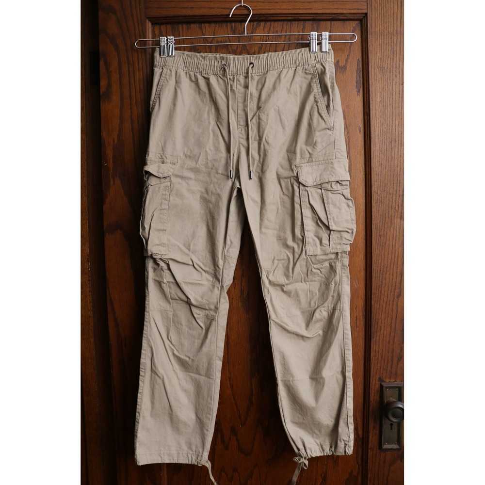 CSG Cargo Pants Joggers Men Size Large Khaki Tan Elastic Waist Utility Gorpcore